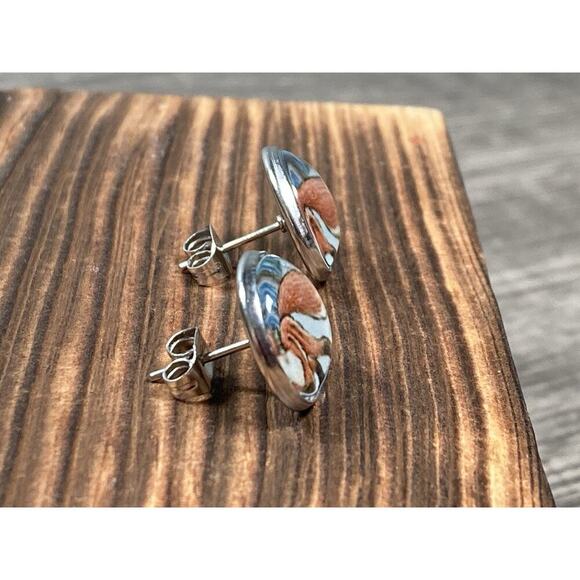 Red Fox Cabochon Silver Tone Stud Earrings 1/2” - Picture 5 of 6